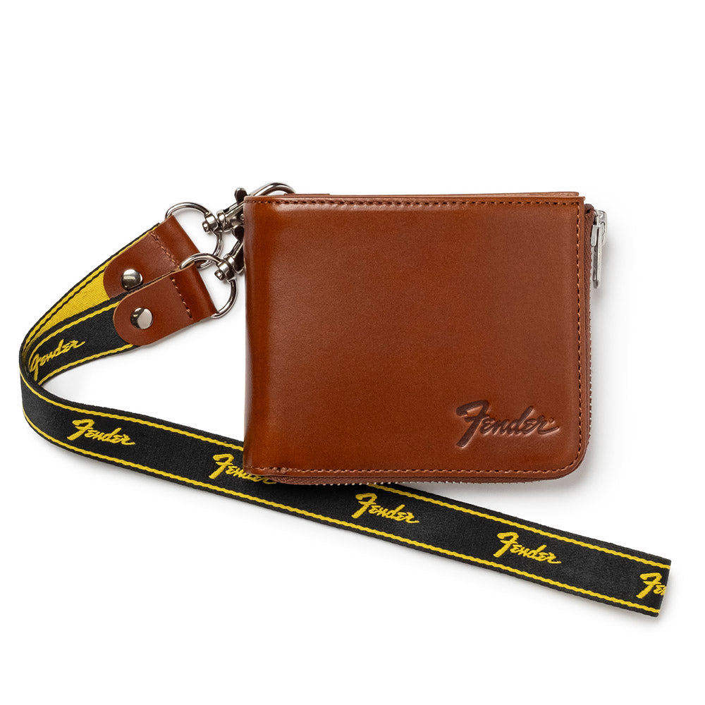 FENDER - (設立 80周年 ) - 二つ折り札入れ L字ファスナー / Brown / ギターピック&ウォレットコード付き